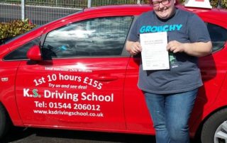 Driving lessons Shrewsbury Kirsty Jenks Passed 21st September 1st time