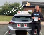 Well done Davey on passing your test today in Telford